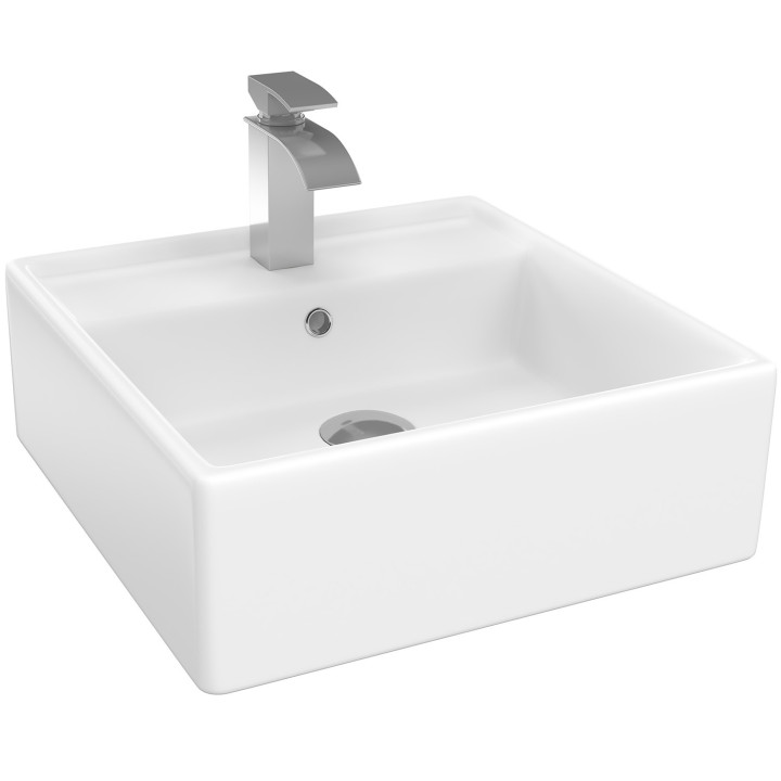 Vasque à poser carrée en céramique blanche L. 41 x l. 41 x H. 14,5 cm