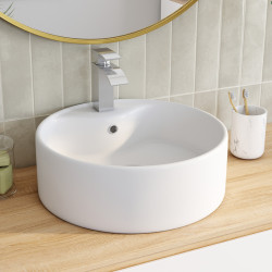Lavabo rotondo a colonna in ceramica bianca L. 41 x L. 41 x H. 15,5 cm