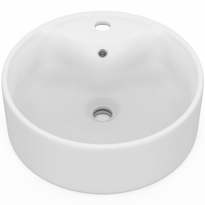 Vasque à poser ronde en céramique blanche L. 41 x l. 41 x H. 14,5 cm
