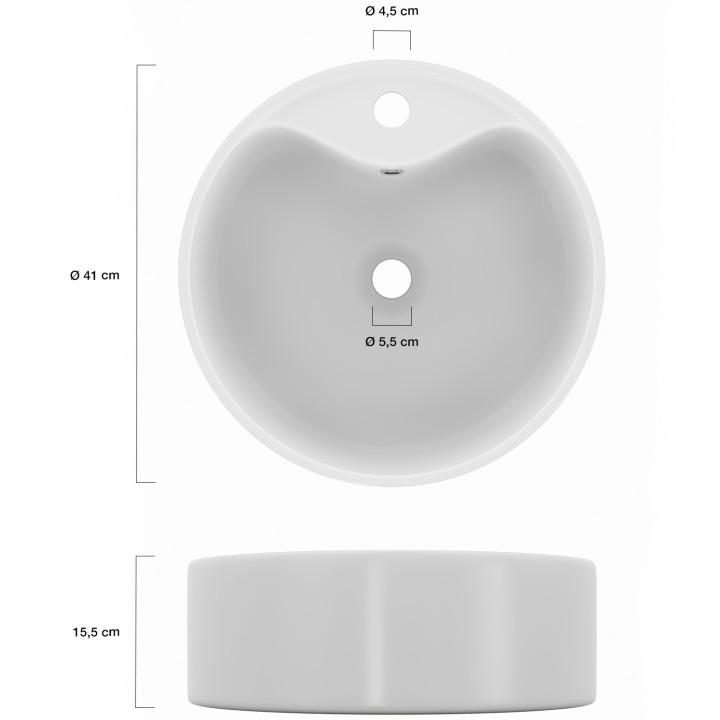 Ronde witte keramische wastafel L. 41 x B. 41 x H. 15,5 cm