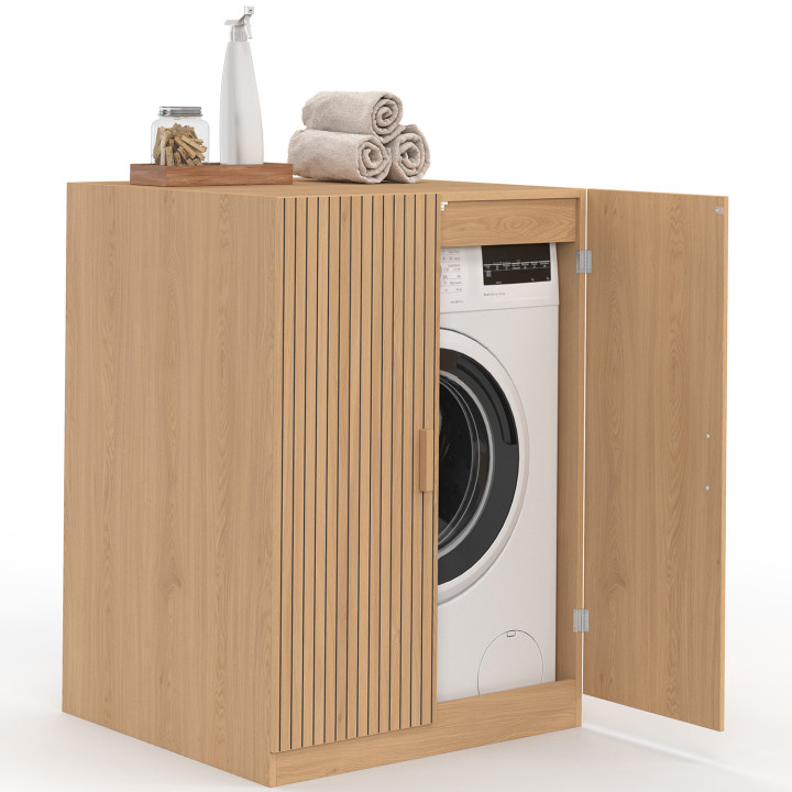 Mobile lavatrice con ante JULIETTE, effetto dogato, colore rovere