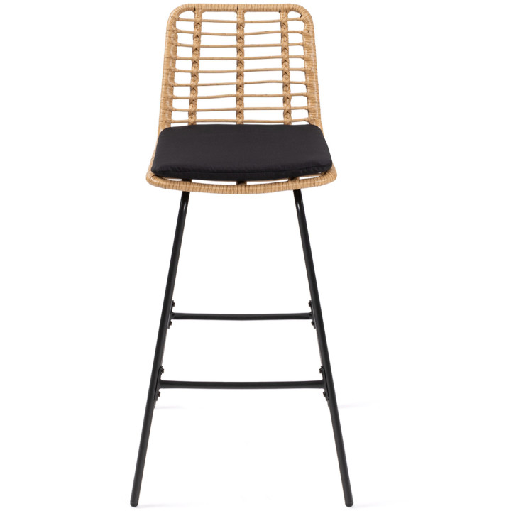 Set di 4 sgabelli da bar SUMMER effetto rattan con gambe in metallo nero