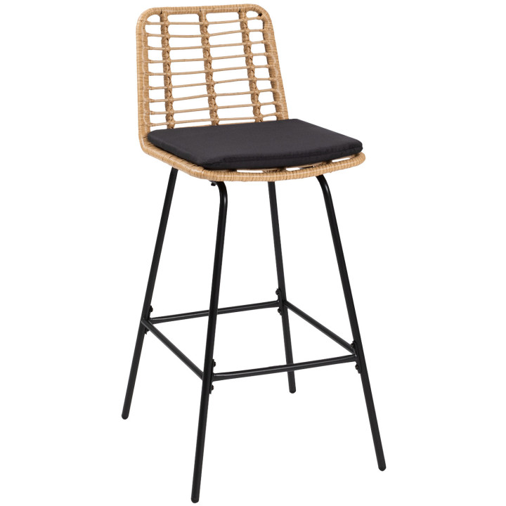 Set di 4 sgabelli da bar SUMMER effetto rattan con gambe in metallo nero