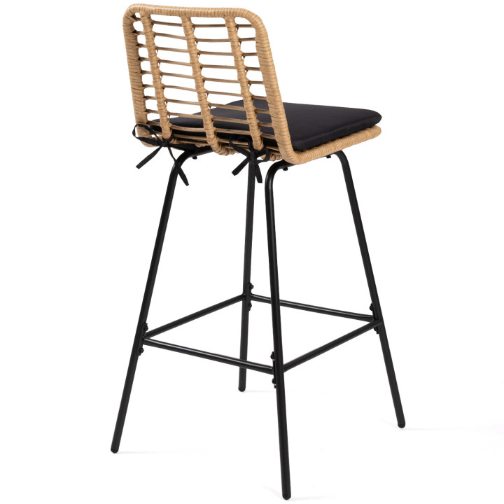 Set di 4 sgabelli da bar SUMMER effetto rattan con gambe in metallo nero