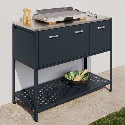 Mueble de cocina exterior de 3 puertas con 1 estante en acero gris antracita
