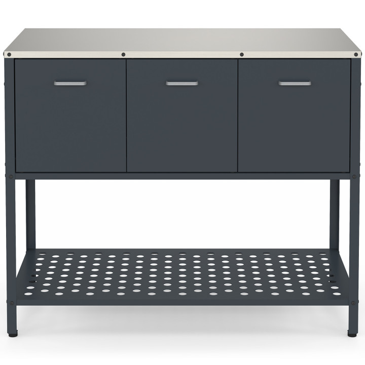 Mueble de cocina exterior de 3 puertas con 1 estante en acero gris antracita