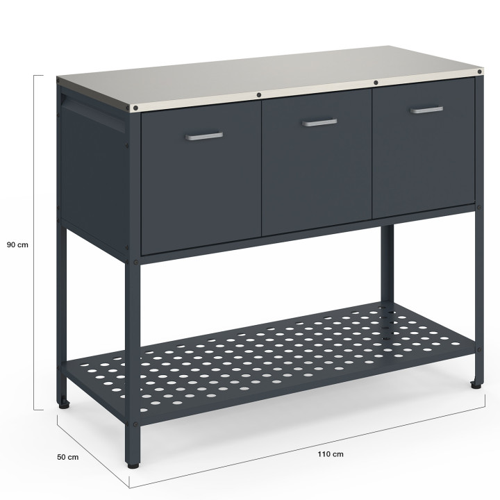 Cucina da esterno a 3 ante con 1 ripiano in acciaio grigio antracite
