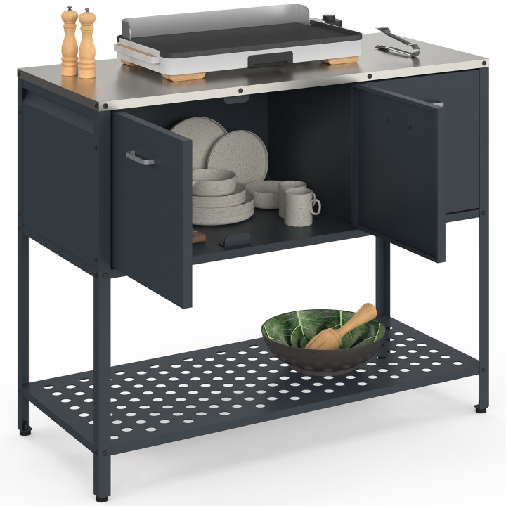 Mueble de cocina exterior de 3 puertas con 1 estante en acero gris antracita