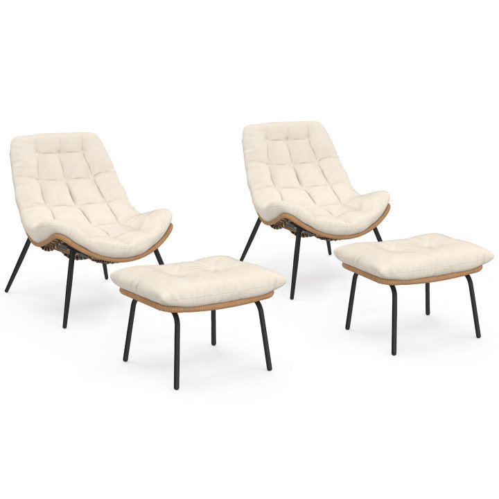 Lote de 2 sillones reclinables LOA efecto ratán con cojines y reposapiés de color crudo