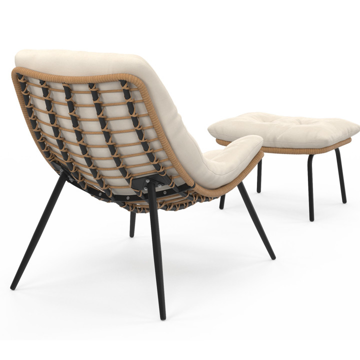 Lote de 2 sillones reclinables LOA efecto ratán con cojines y reposapiés de color crudo