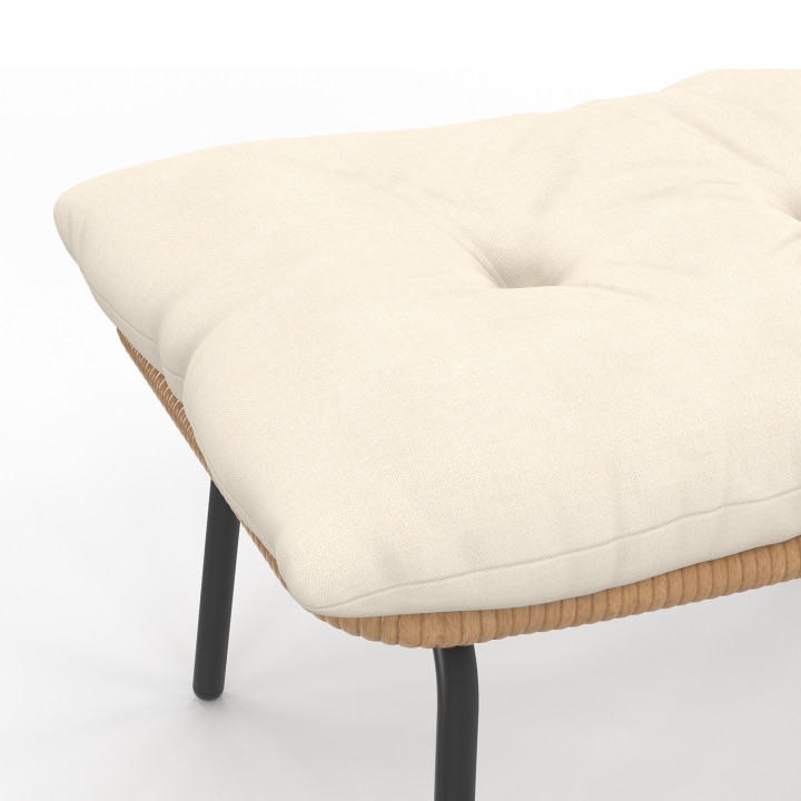 Set di 2 poltrone reclinabili LOA in rattan con cuscini ecrù e poggiapiedi