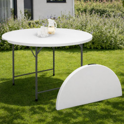 Tragbarer klappbarer Beistelltisch rund 122 cm Camping oder Rezeption mit weißem Bezug | IdMarket