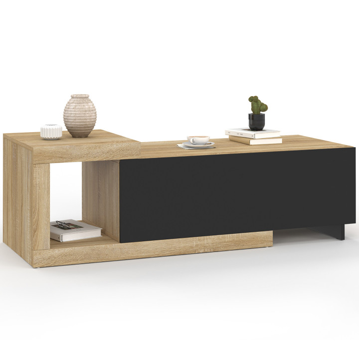 Table basse 100-130 cm RAPHAEL extensible 1 porte bois et noir