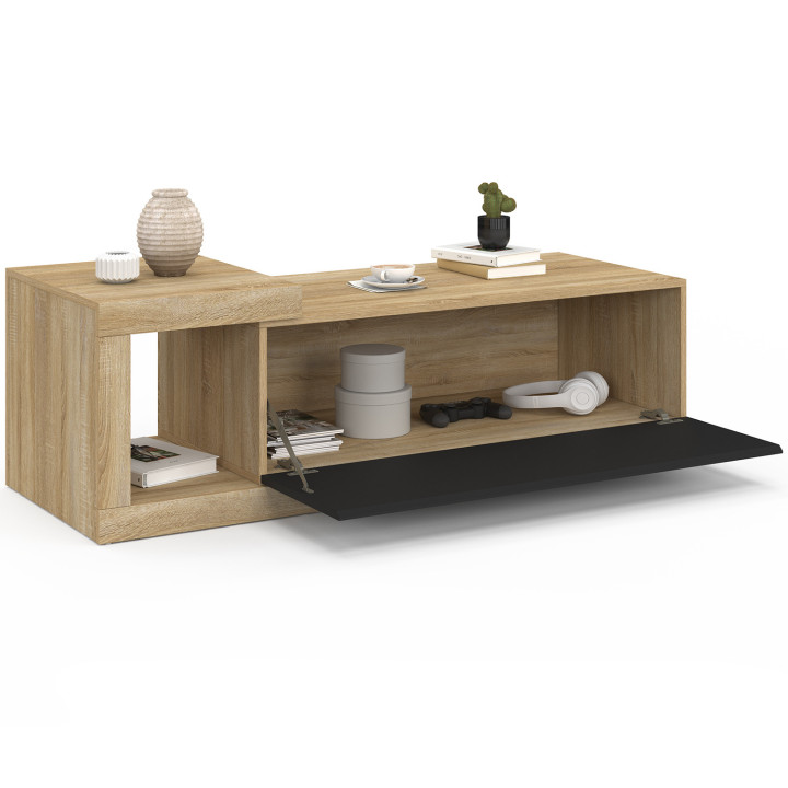 Table basse 100-130 cm RAPHAEL extensible 1 porte bois et noir