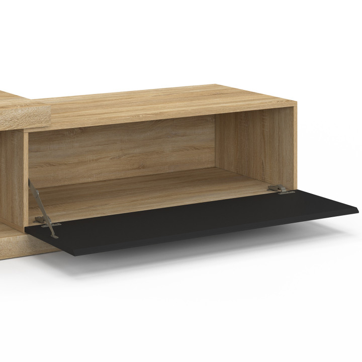 Mesa de centro rectangular extensible 100-130 cm 1 puerta madera y negro