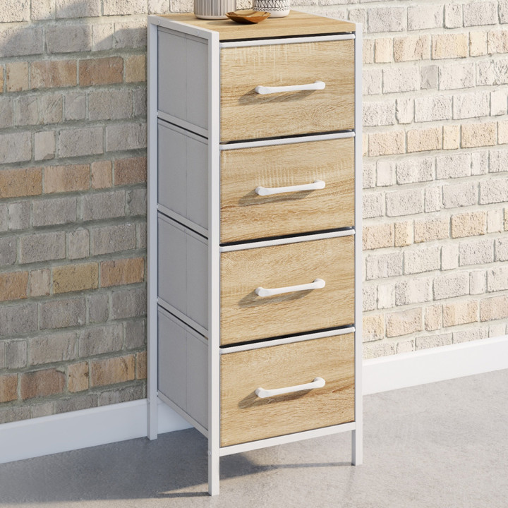 Mobile a 4 cassetti UTAH 30 cm chiffonnier, mobile contenitore dal design industriale in legno e bianco