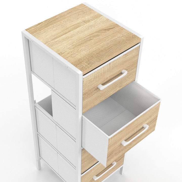 Mobile a 4 cassetti UTAH 30 cm chiffonnier, mobile contenitore dal design industriale in legno e bianco