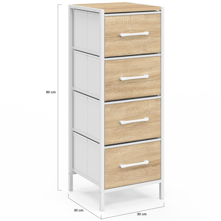 Mobile a 4 cassetti UTAH 30 cm chiffonnier, mobile contenitore dal design industriale in legno e bianco