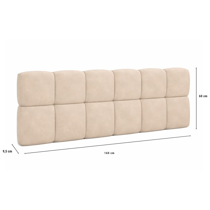 Tête de lit suspendue matelassée NUAGE velours beige 160 cm