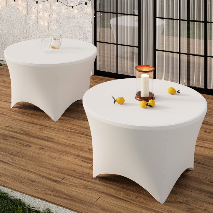 Mesa auxiliar plegable portátil, redonda 122 cm, para camping o entretenimiento, con tapa blanca | IdMarket