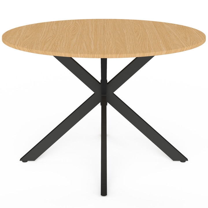 Tavolo da giardino rotondo MESSINA, 120 cm, 6 posti, gamba a ragno, piano in metallo effetto legno