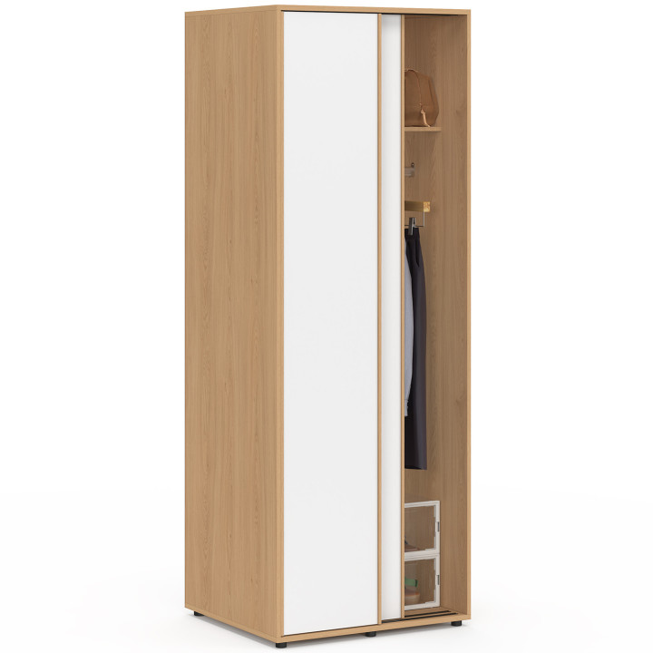 Armoire 2 portes coulissantes SLIDEA bois et blanc 60 cm penderie avec étagère