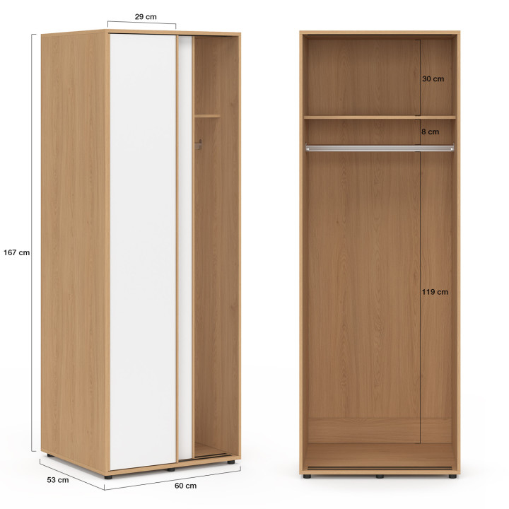 Armario corredero de 2 puertas SLIDEA madera y blanco Armario de 60 cm con estante