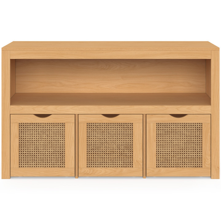 Contenitore per bambini EDHEN in legno e canna con 3 cassetti a cubo su rotelle