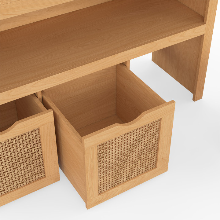 Contenitore per bambini EDHEN in legno e canna con 3 cassetti a cubo su rotelle