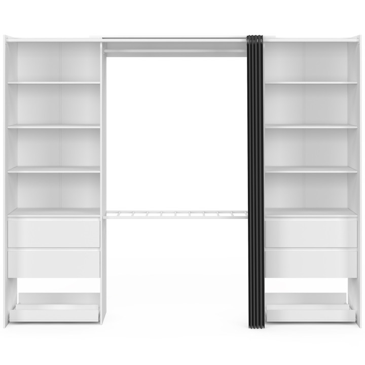 XXL-Doppelkleiderschrank MERYL 220 cm mit Hosenhalter + Regalen + Schubladen + Schuhablage weiß und grau