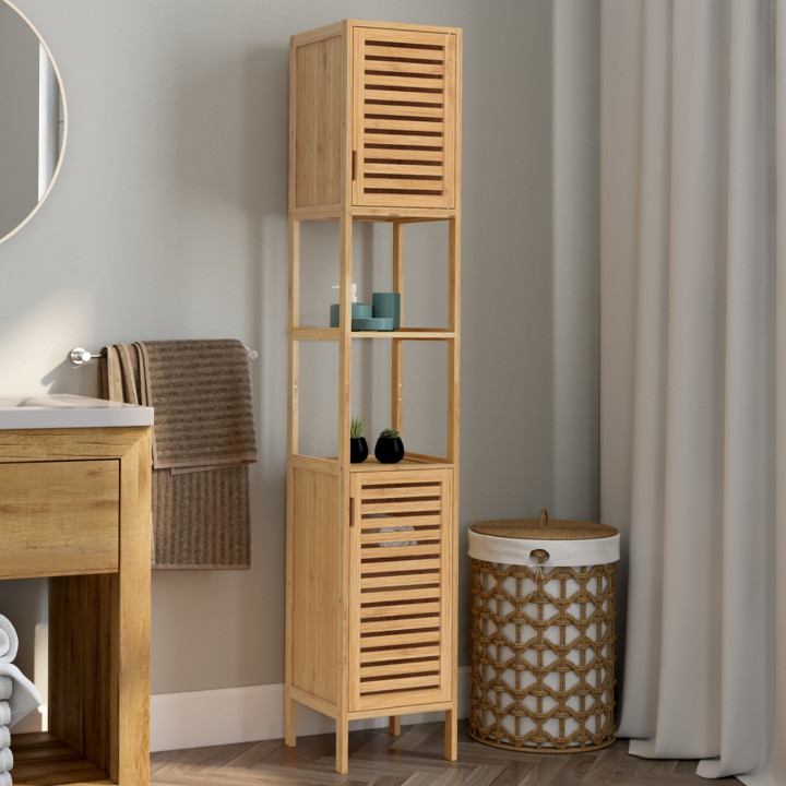 Meuble colonne salle de bain bambou BEA 2 portes