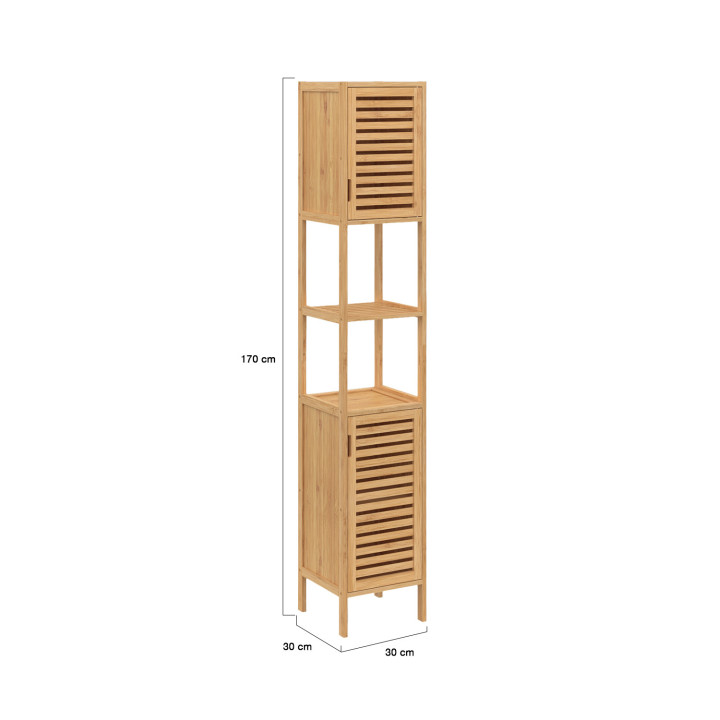Meuble colonne salle de bain bambou BEA 2 portes