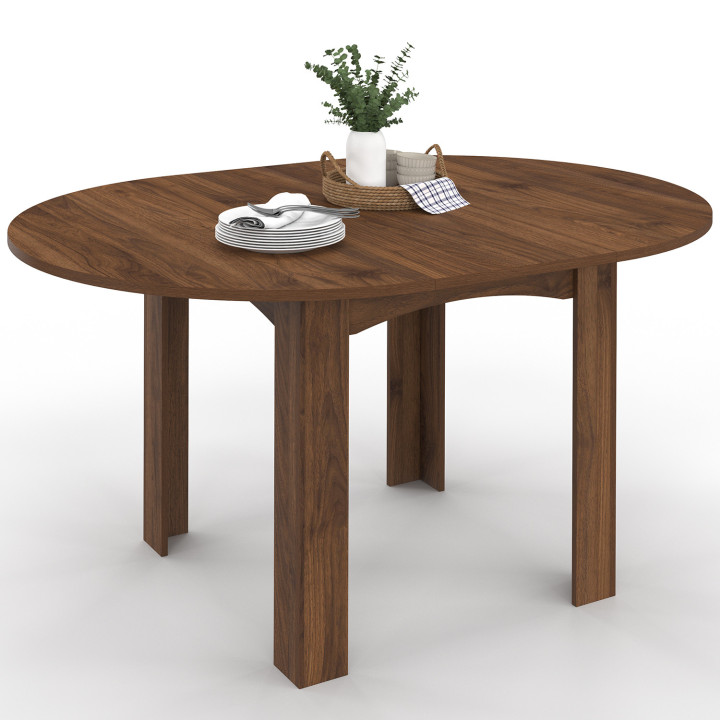 DONA mesa de comedor redonda extensible 4-8 personas nogal 110-150 cm