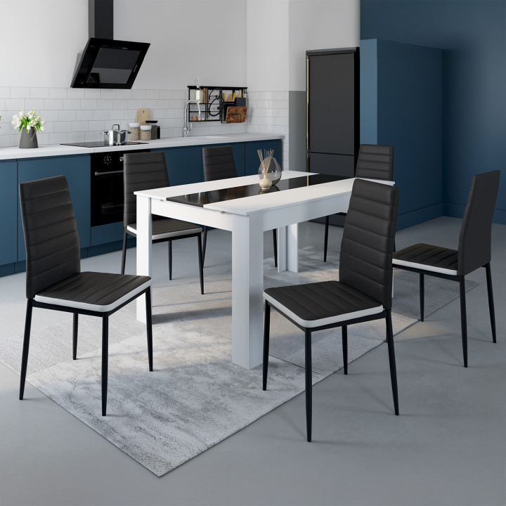 Lot de 6 chaises ROMANE noires bandeau blanc pour salle à manger