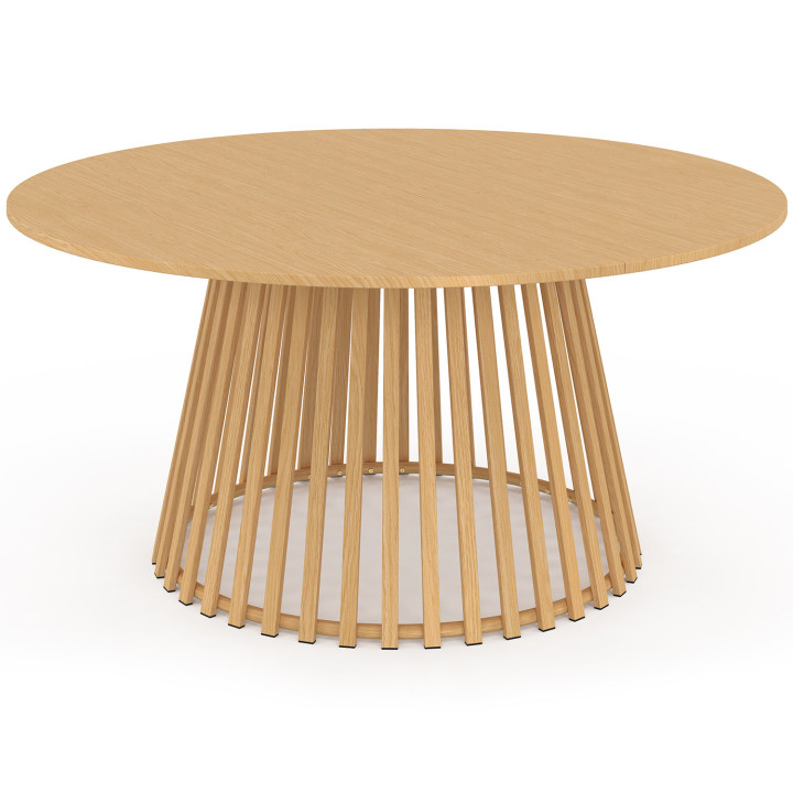 SOLAL mesa de jardín redonda extensible 160-200 cm con capacidad para 6-10 personas y base de listones metálicos efecto madera