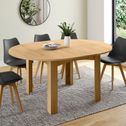 Table à manger extensible ronde DONA 4-8 personnes façon hêtre 110-150 cm
