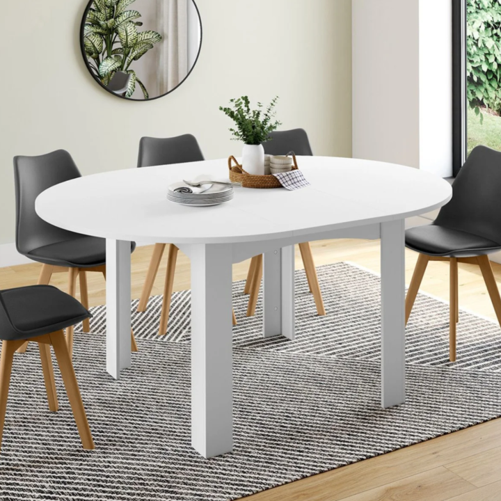 Table à manger extensible ronde DONA 4-8 personnes blanc 110-150 cm