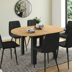 DONA zwarte ronde uitschuifbare eettafel met 110 - 150 cm beuken blad en 6 zwart fluwelen MILA stoelen