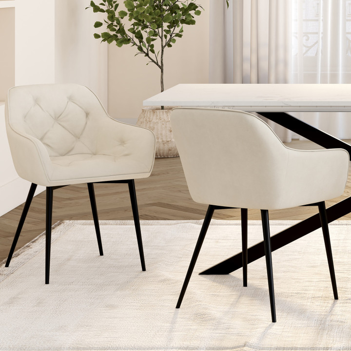 Set beige eetkamerstoelen en tafel fauteuils - LYA | IDMarket