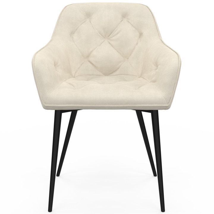 Lot de 2 chaises de salle à manger, fauteuils de table capitonnés LYA velours beige