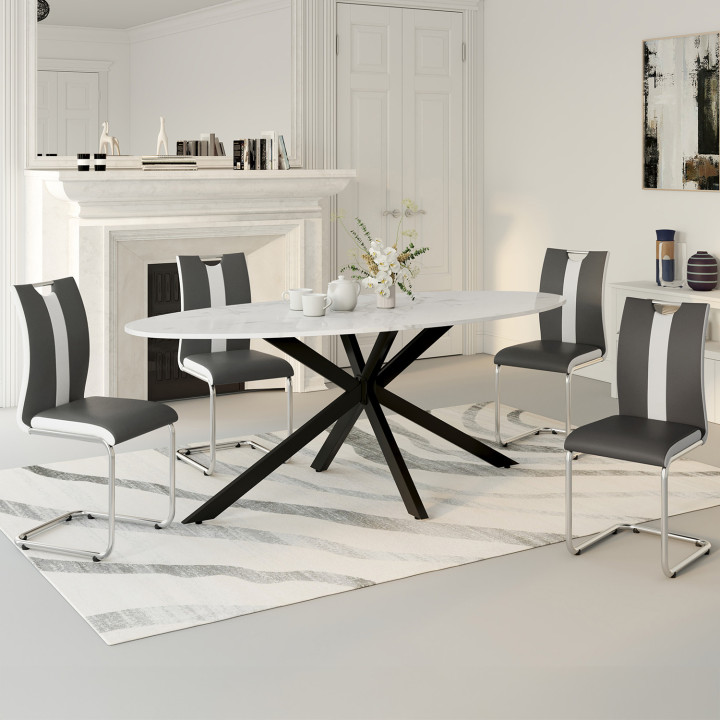 Set 4 grijs-witte stoelen met metalen poten - PIA | ID Market