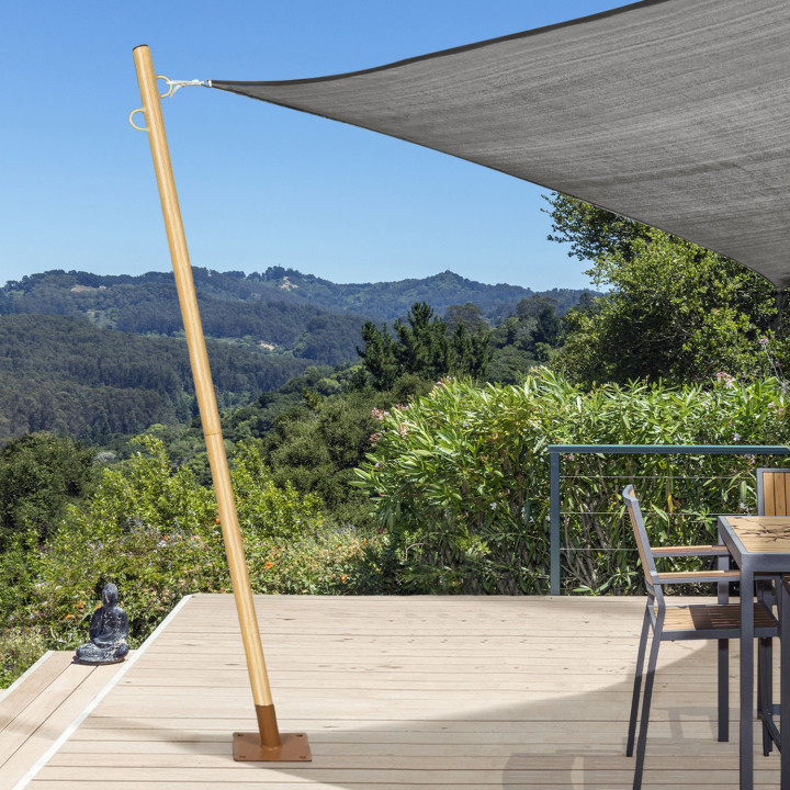 Set di 2 alberi per vele ombreggianti effetto legno H.220 cm con pali e basi in acciaio