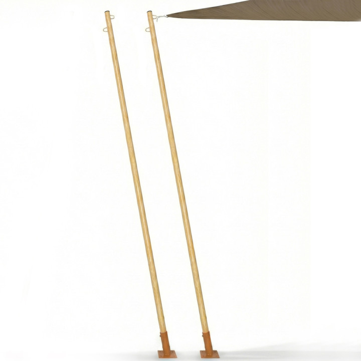 Lot de 2 mâts de fixation effet bois pour voile d'ombrage H.220 cm poteaux et bases acier