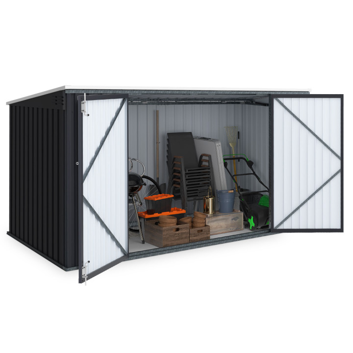 Caseta de jardín metálica XXL, gris antracita, con cerradura, multialmacén para bicicletas, herramientas, cubos, etc