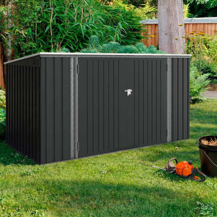 Abri de jardin XXL en métal gris anthracite verrouillable multi-rangement pour stockage vélos, outils, poubelles