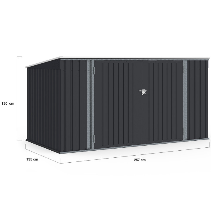 Abri de jardin XXL en métal gris anthracite verrouillable multi-rangement pour stockage vélos, outils, poubelles