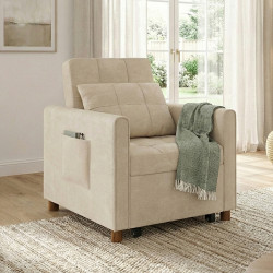 Fauteuil convertible EMILE lit d'appoint 1 place tissu chenille beige
