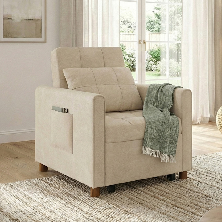 Divano letto EMILE 1 posto 69 x 170 cm in ciniglia beige
