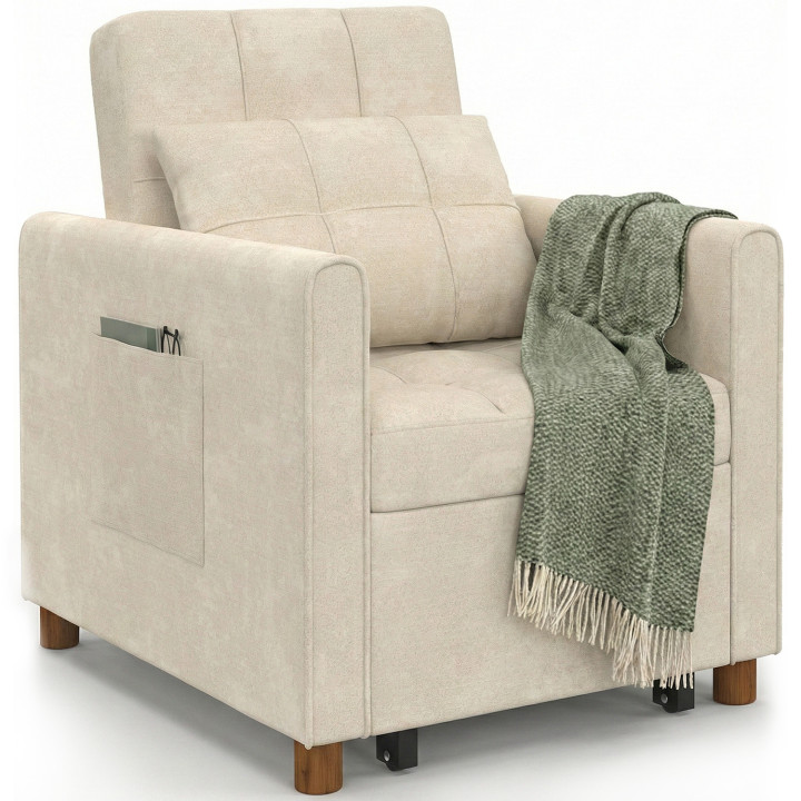Divano letto EMILE 1 posto 69 x 170 cm in ciniglia beige