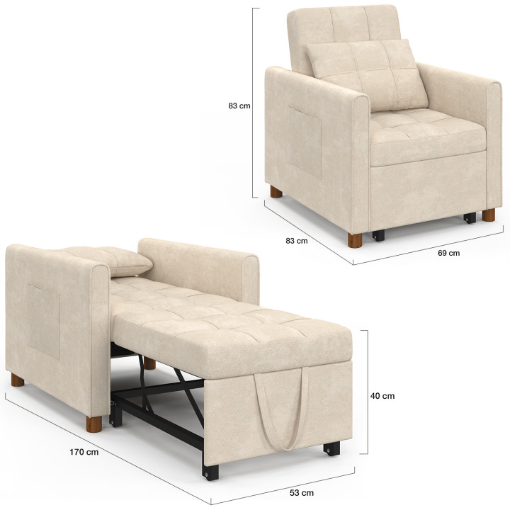 Divano letto EMILE 1 posto 69 x 170 cm in ciniglia beige